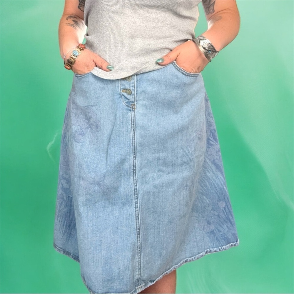 Pilcro and the Letterpress Anthropologie Denim A-Line Skirt with Floral Print 4